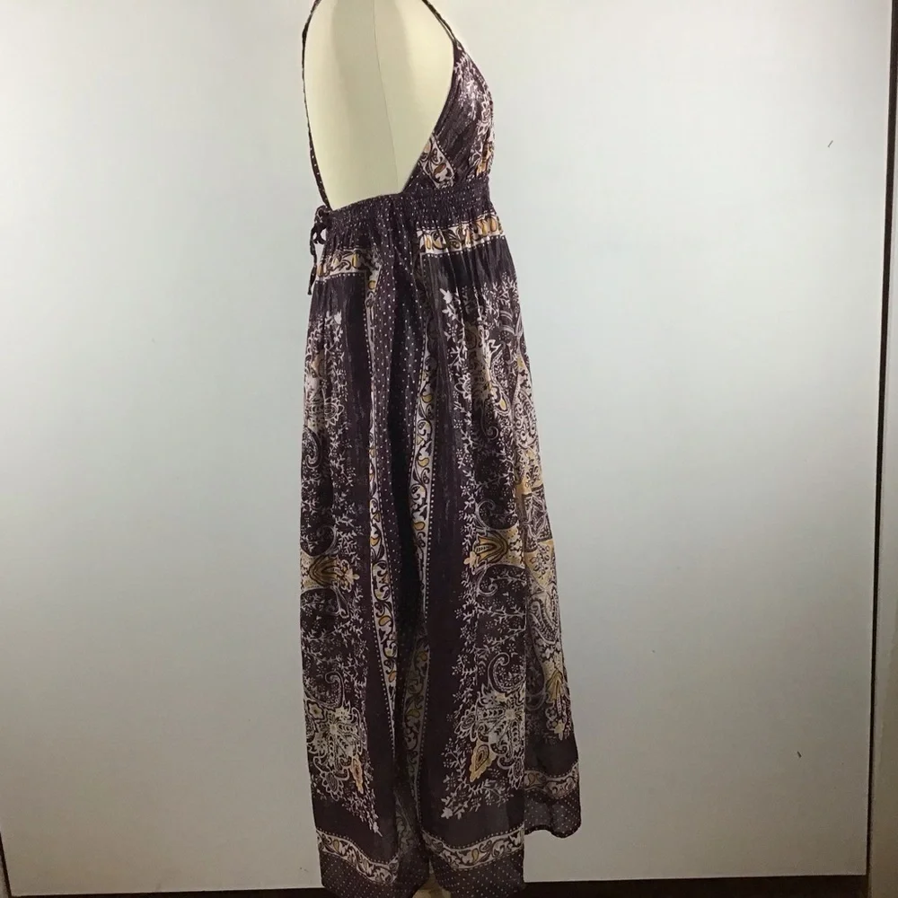 Y2k babydoll Crisscross spaghetti strap halter top lined cotton maxi dress. Sz L